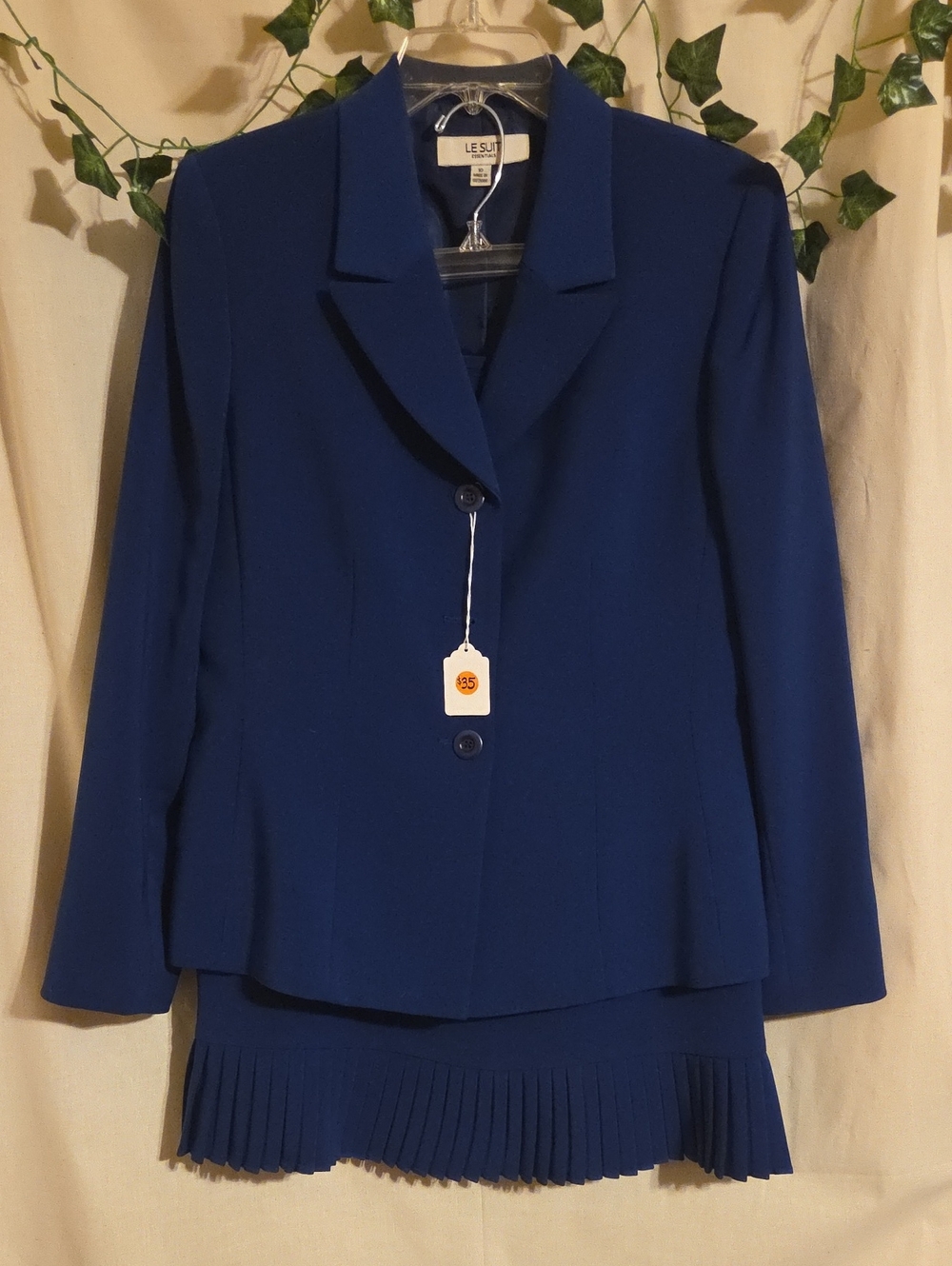 Le Suit Royal Blue Women's Two-Piece Blazer and Pleated Skirt